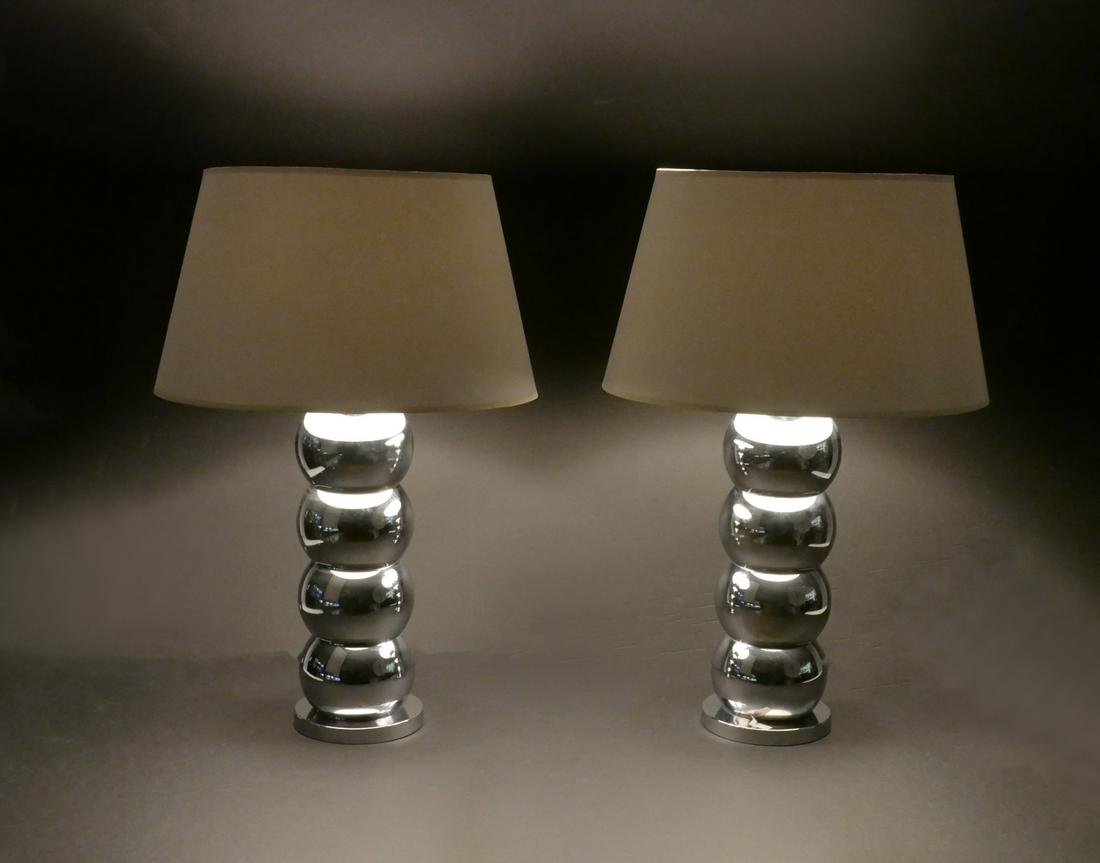 PAIR MID-CENTURY MODERN CHROMED LAMPS (1 of 3)
