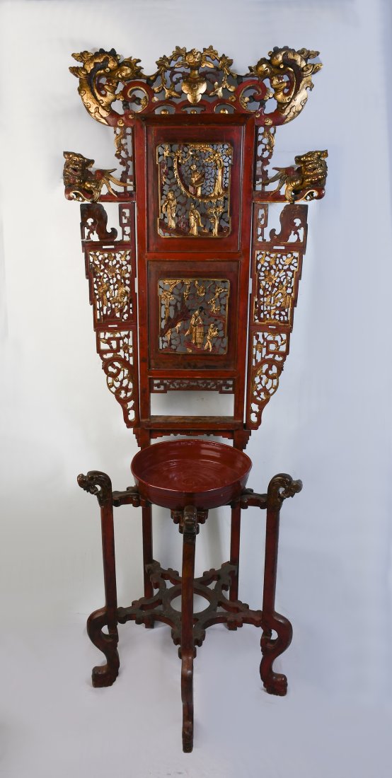 HEAVILY CARVED & LACQUERED CHINESE WASH STAND (1 of 4)