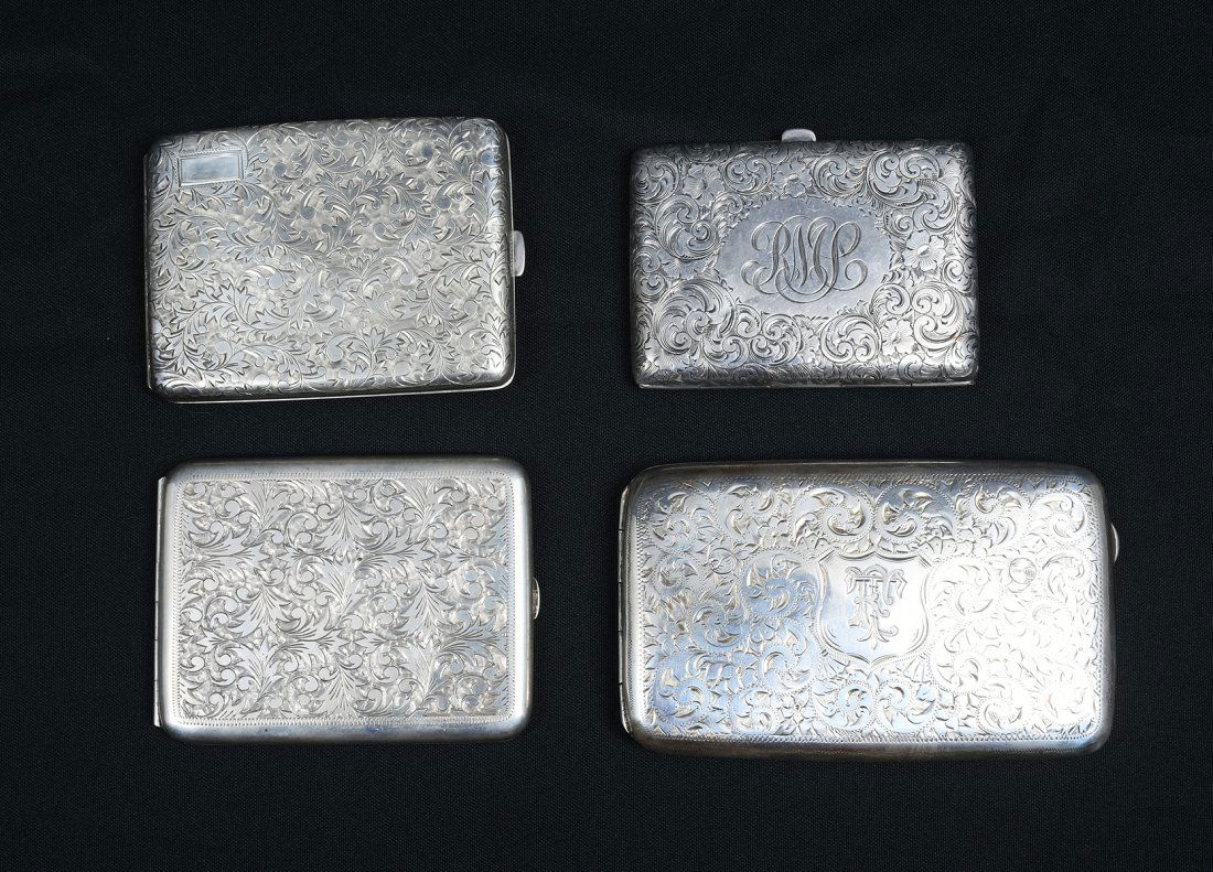4 STRIPED ART DECO STERLING CIGARETTE CASES (1 of 4)