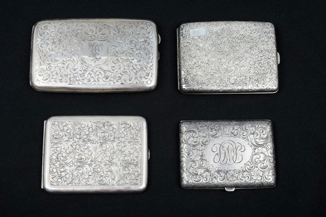 4 ENGRAVED ART NOUVEAU CIGARETTE CASES (1 of 4)