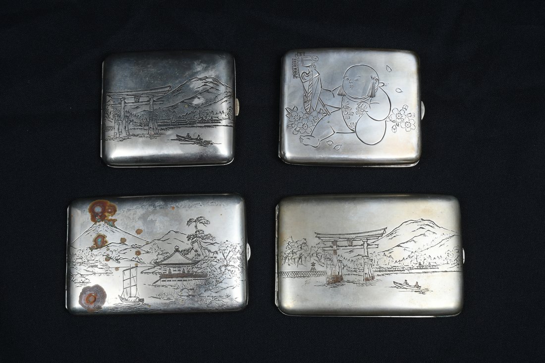 4 ENGRAVED JAPANESE SILVER CIGARETTE CASES (1 of 3)