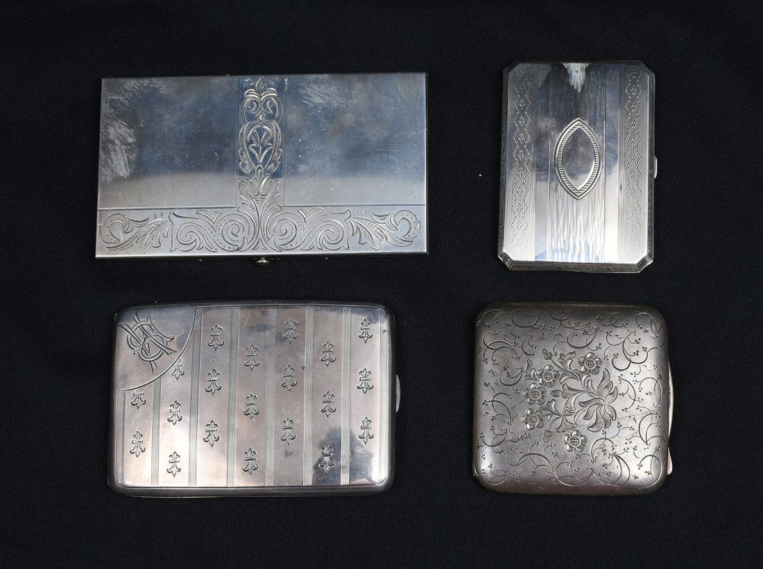 4 ENGRAVED SILVER CIGARETTE CASES & COMPACT (1 of 4)
