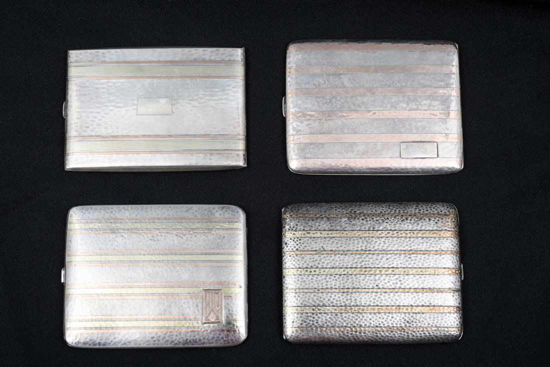 4 HAMMERED 14K GOLD INLAID CIGARETTE CASES (1 of 4)