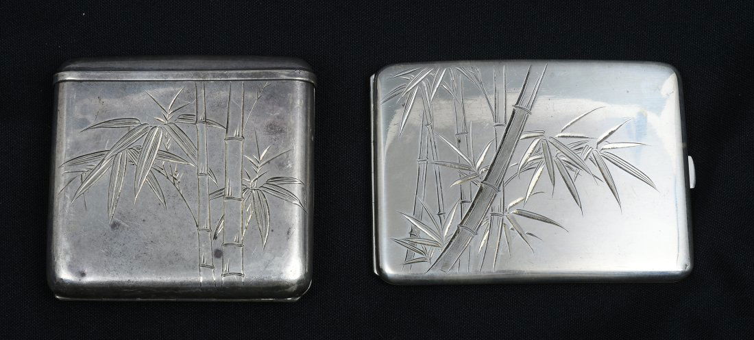 2 JAPANESE BAMBOO ENGRAVED SILVER CIGARETTE CASES (1 of 3)