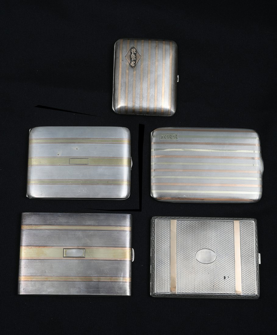 5 PC. 14K GOLD INLAID SILVER CIGARETTE CASES (1 of 5)