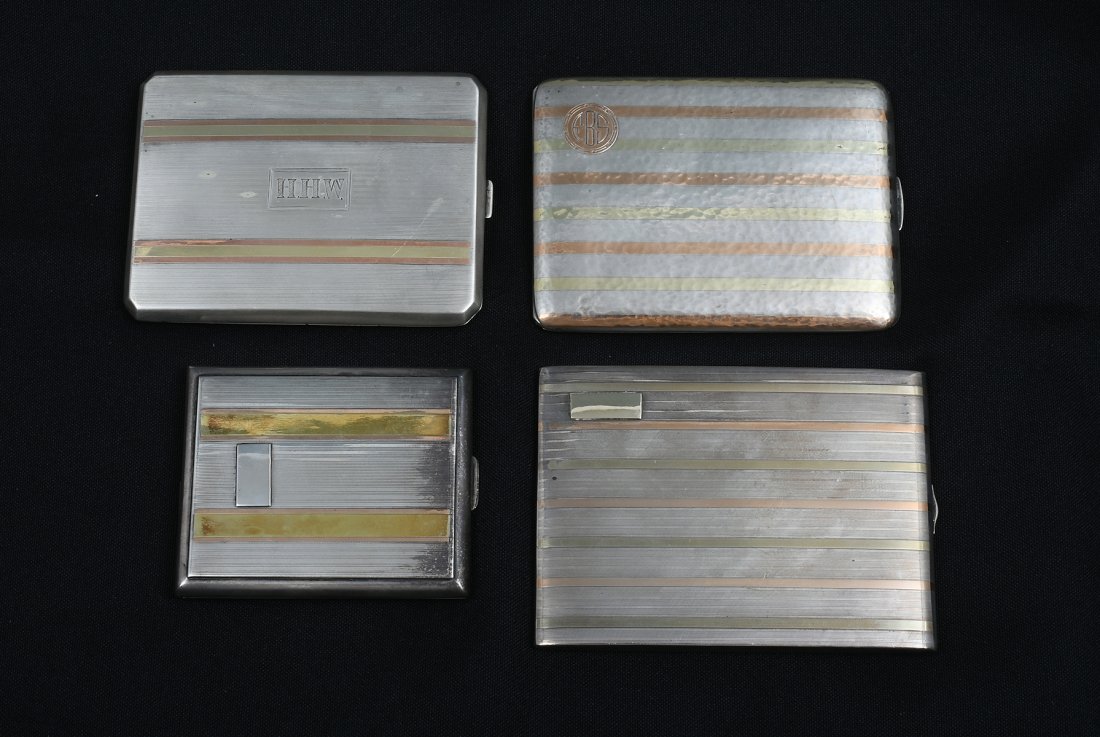 4 PC. 14K GOLD INLAID SILVER CIGARETTE CASES (1 of 4)