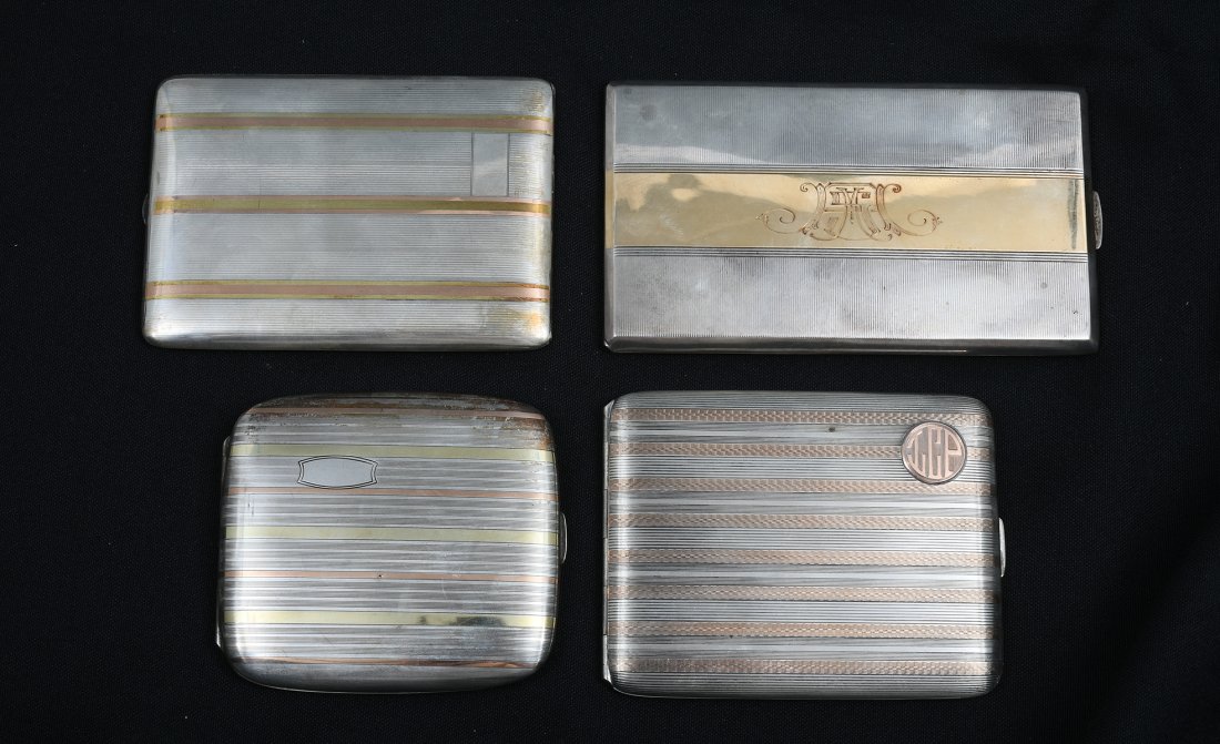 4 PC. 14K GOLD INLAID SILVER CIGARETTE CASES (1 of 5)