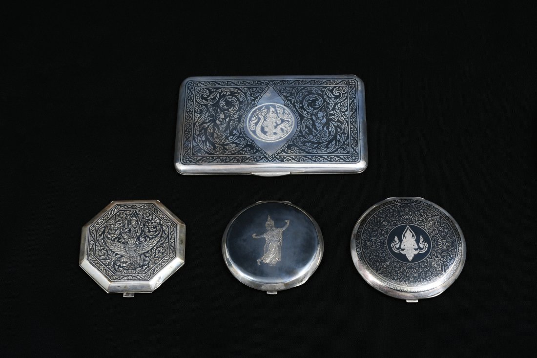 4 STERLING SIAM NIELLO CIGARETTE CASES & COMPACTS (1 of 5)