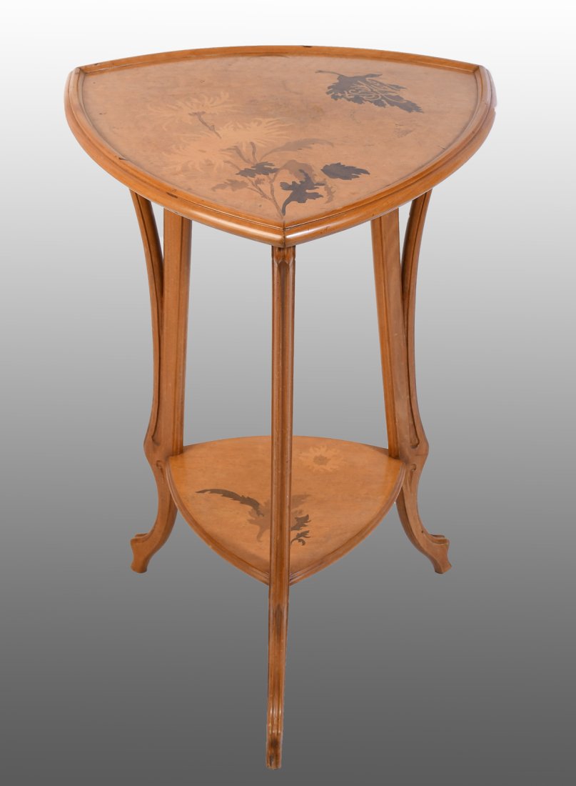 EMILE GALLE 2-TIERED FRUITWOOD MARQUETRY TABLE (1 of 5)