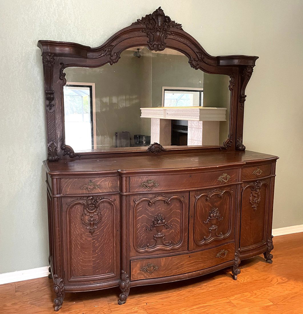 RJ HORNER QUALITY CARVED OAK SIDEBOARD (1 of 3)