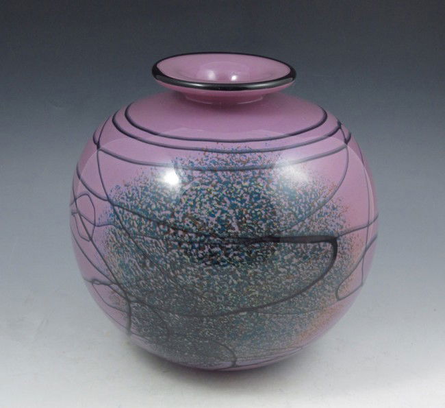 NEMTOI ROMANIAN ART GLASS VASE: NEMTOI, Ioan (Romanian 20th C.) ART GLASS VASE: ''Lila Amphora'', signed, approx. 9 1/2'' h. x 10''.