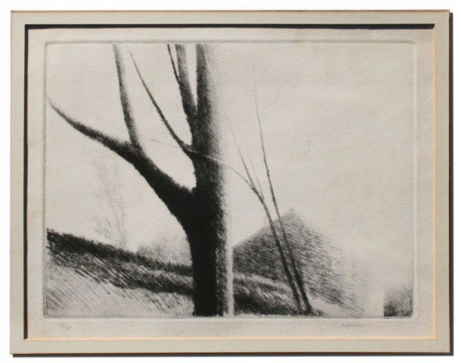 ROBERT KIPNISS LOUISIANA ETCHING: KIPNISS, Robert, (American, 1931-): Trees and House on a Landscape, Drypoint Etching, 11'' x 14'', signed, numbered 11/30.