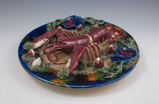 MINTON PALISSY TYPE MAJOLICA CHARGER: MINTON MAJOLICA CHARGER: Palissy type with lobster and shell fish, 11 1/2'' dia.