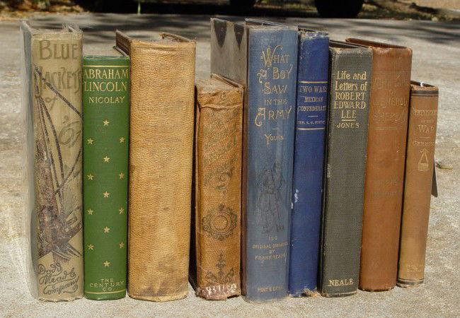 9 PIECE ANTIQUE CIVIL WAR BOOKS: 9 PIECE ANTIQUE CIVIL WAR BOOKS: To include 1) Reminiscences of the War by Rev. Theodore Gerrish, 20th Maine Vols., published 1882. 2) The Life of Gen. Philip H. Sheridan by F. A. Burr, 1888. 3) Two W