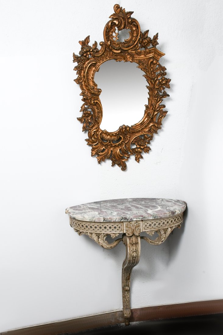 CARVED MARBLE TOP HALL TABLE & MIRROR (1 of 6)