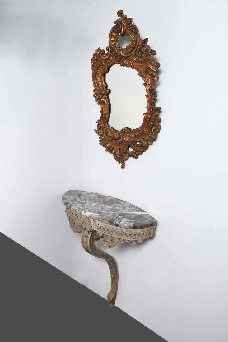 CARVED MARBLE TOP HALL TABLE & MIRROR (1 of 7)