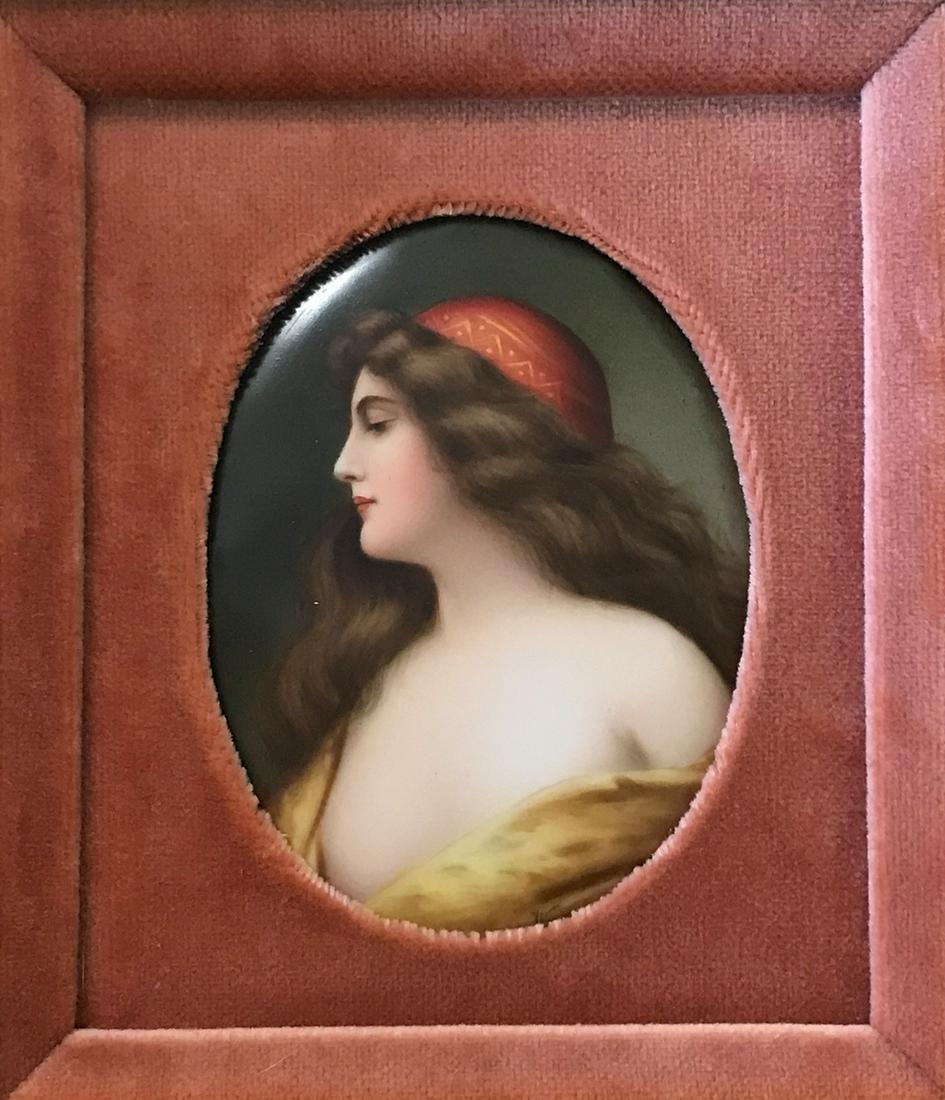 PAINTED PORCELAIN PLAQUE SIGNED WAGNER (1 of 2)