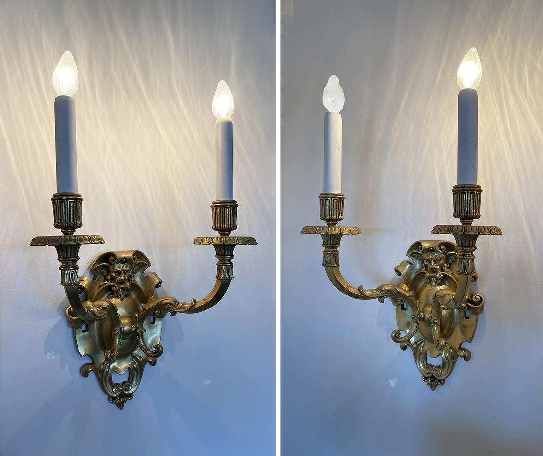 PAIR OF ELECTRIFIED DORE BRONZE WALL SCONCES (1 of 2)