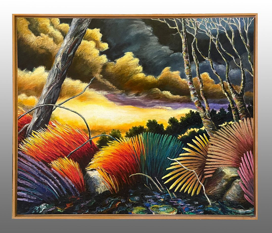 LARGE PAUL SIERRA TROPICAL SUNSET LANDSCAPE PAINTING (1 of 1)