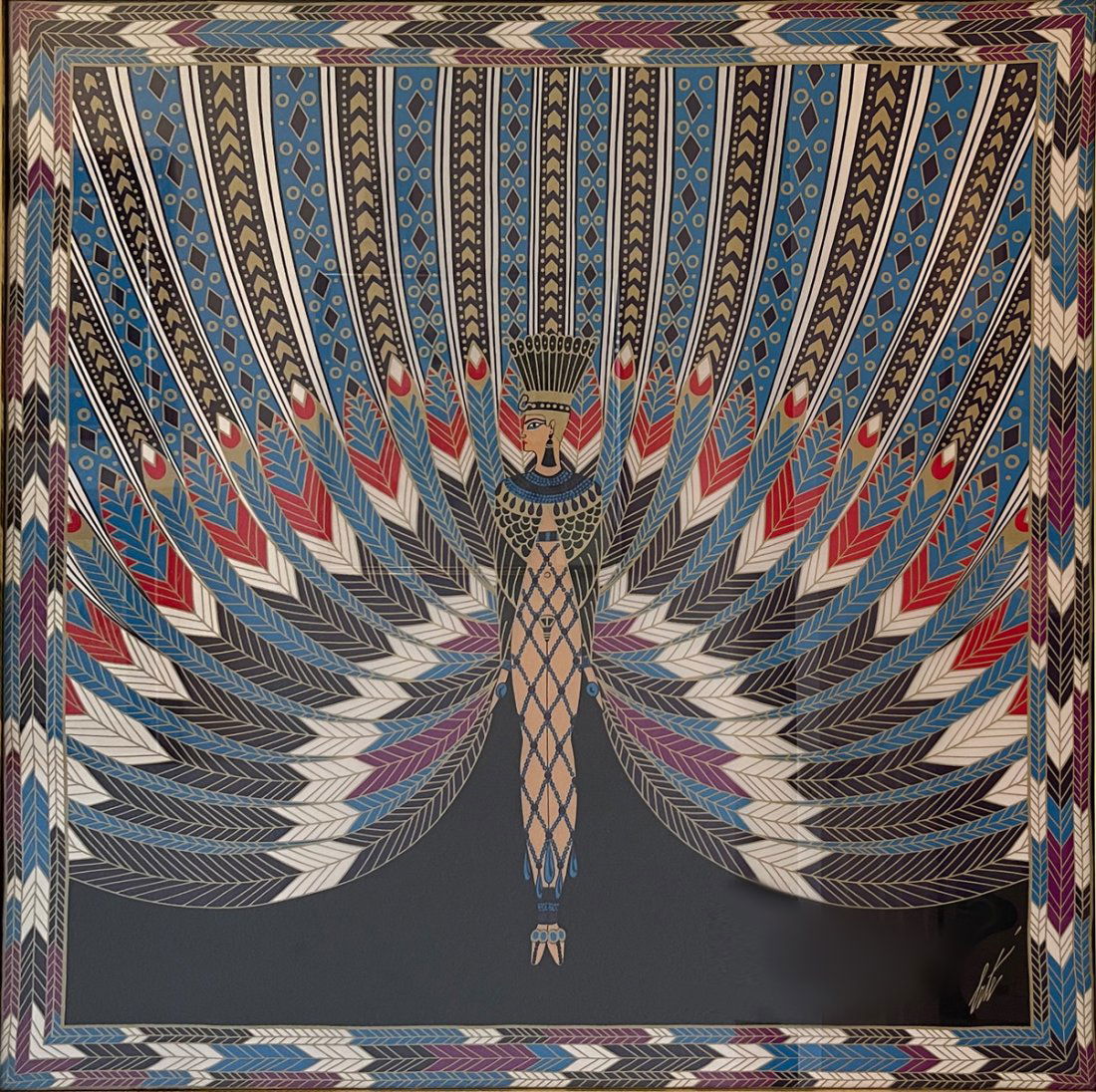 ERTE "THE NILE" SIGNED & FRAMED ART DECO SILK SCARF (1 of 2)