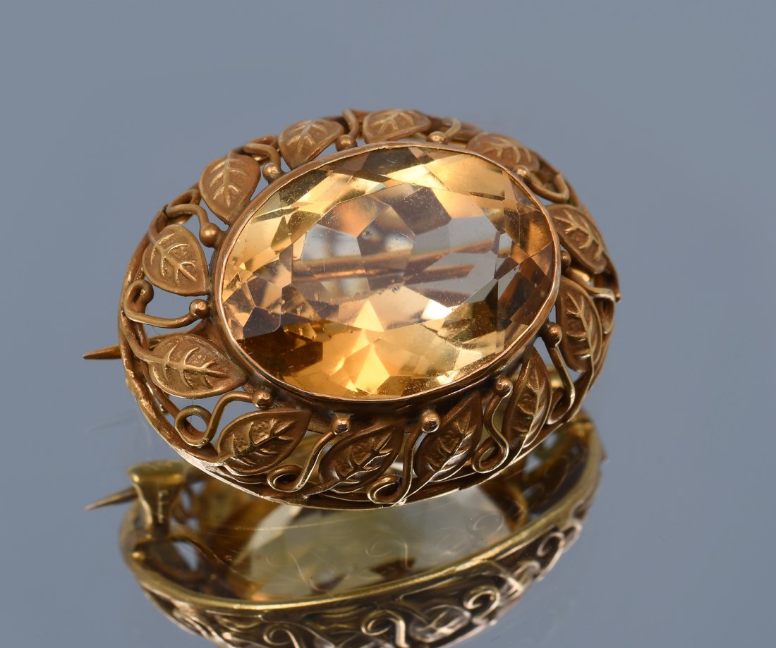 14K ART NOUVEAU 10.00 CT CITRINE BROOCH (1 of 4)