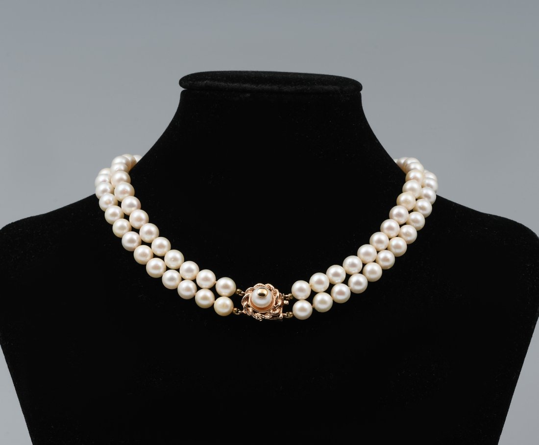 14K DOUBLE STRAND CULTURED PEARL NECKLACE (1 of 7)