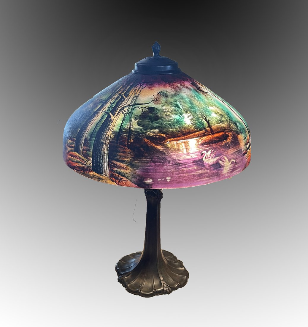 PITTSBURGH REVERSE PAINTED SWAN LAMP (1 of 4)