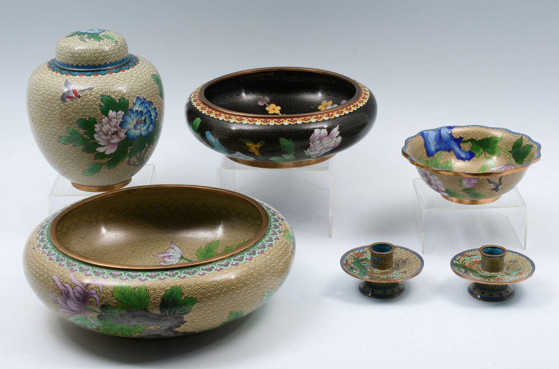 6 PC. CHINESE TAN & BLACK CLOISONNE COLLECTION (1 of 12)
