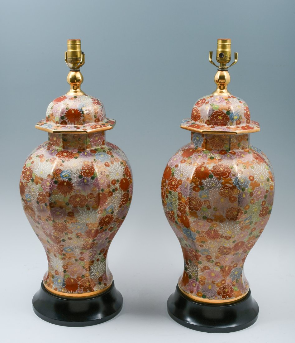 PAIR OF JAPANESE KUTANI "THOUSAND FLOWER" LAMPS (1 of 4)