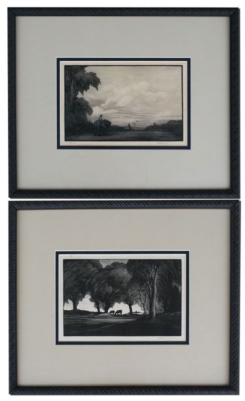 2 THOMAS NASON WOOD ENGRAVINGS: NASON, Thomas, (American, 1889-1971): Pair Asian etchings, signed, dated 1937, 1942