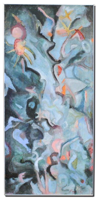 ABSTRACT KUZULKA PAINTING: KUZULKA, Kierstead, (American, 1905-1985): Abstract Floral Vertical, Oil/Board, 48" x 24", signed lower right.. Studied with Wayman Adams, Robert Henri, John Sloan, and Robert Brackman, to name a few.