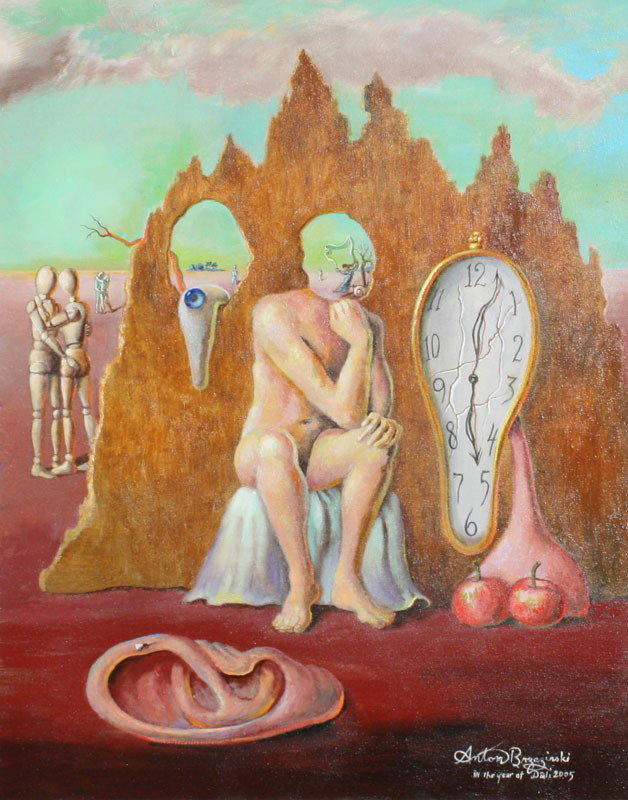 ANTON BRZEZINSKI SURREAL PAINTING: BRZEZINSKI, Anton, (American, 1946-): "Temps", Oil/Canvas, 24" x 30", signed lower right in the year of Dali 2005, framed, 26" x 28", Certificate of Authenticity signed, affixed verso.