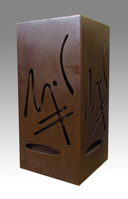 GREGORY HAWTHORNE ACID ETCHED STEEL LIT PEDESTAL: GREGORY HAWTHORNE ACID ETCHED STEEL LIGHTED PEDESTAL: 42" h x 20" w x 20" d.