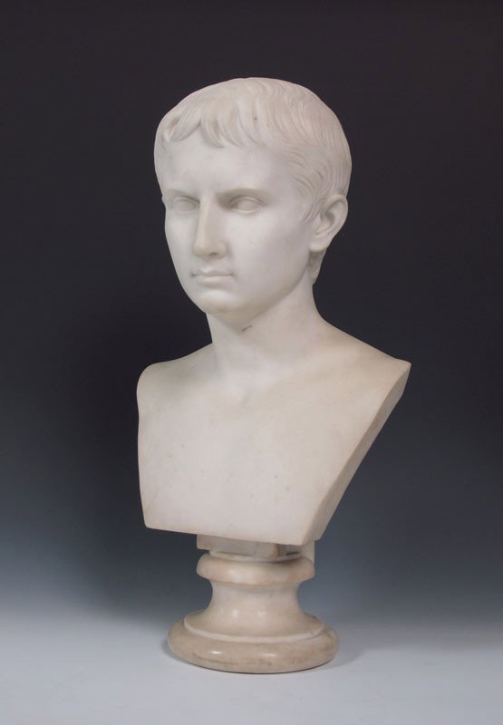 19TH CENTURY CARVED MARBLE BUST OF AUGUSTUS CESAR