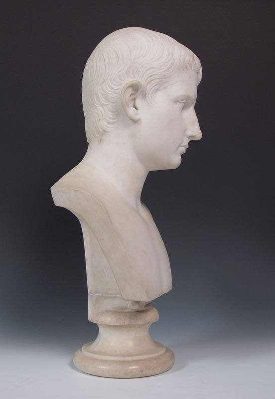 19TH CENTURY CARVED MARBLE BUST OF AUGUSTUS CESAR - 2
