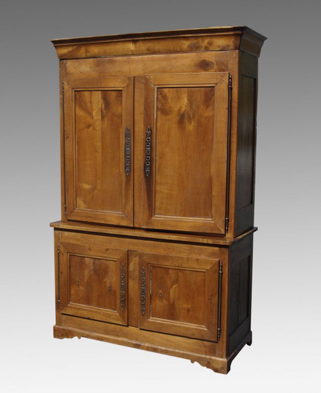 CA 182O FRENCH CABINET approx 89 in x 56 in x 24in: A 182O FRENCH CABINET: Four door cabinet with shelved interior. Paneled sides and doors. Long wings and escutcheons. Approx. 89" tall x 56" x 24.