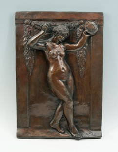 BRONZE PLAQUE AFTER RENOIR ''DANCER WITH TAMBOURIN'': BRONZE PLAQUE AFTER RENOIR ''DANCER WITH TAMBOURINE I'': Published by Westbank Enterprises with the cooperation of Madame Louise Renoir, Hoka Hey Foundry mark, 24.25'' x 17'', impressed signature