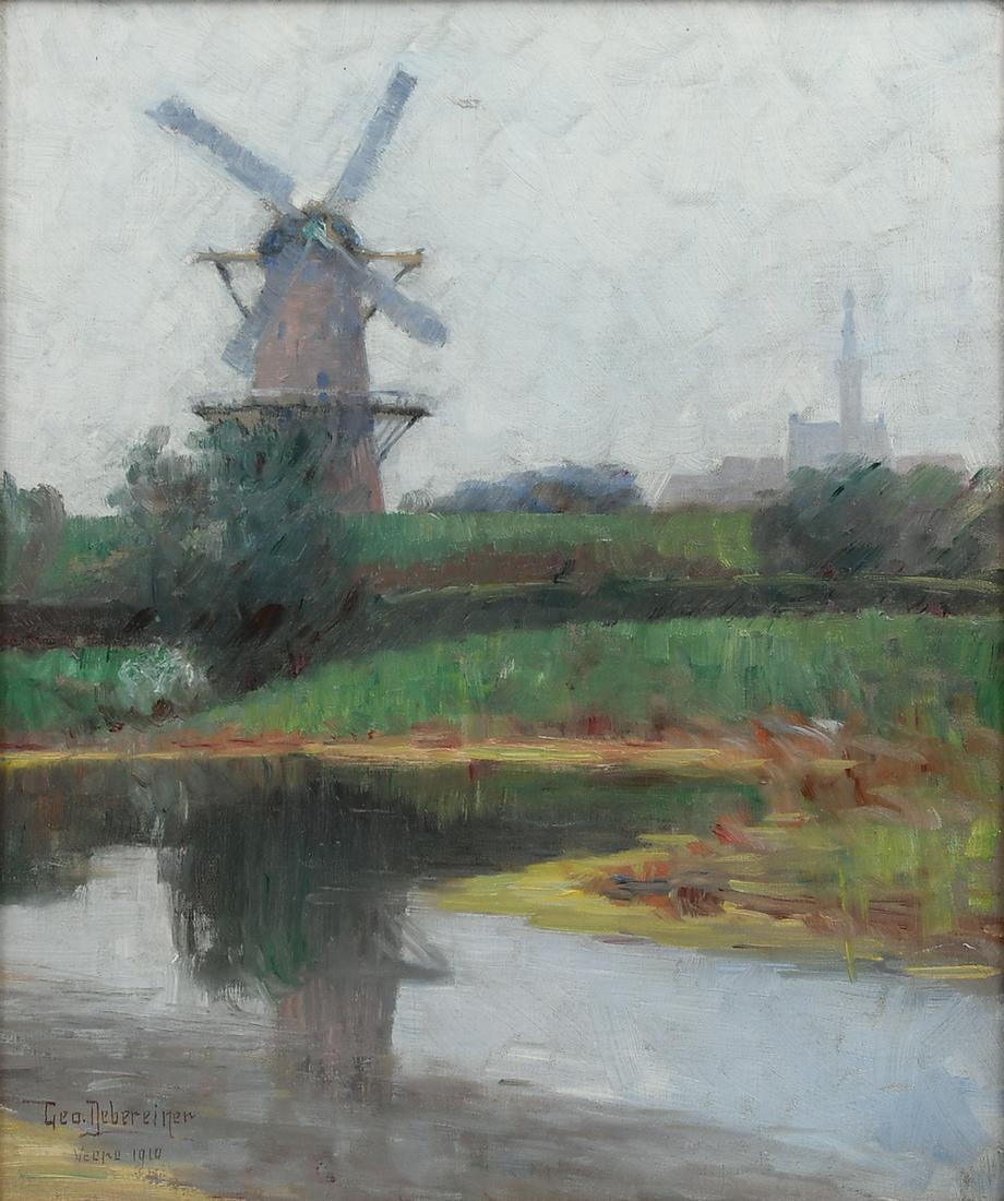GEORGE DEBEREINER DUTCH CANAL WINDMILL LANDSCAPE PAINTING (1 of 4)