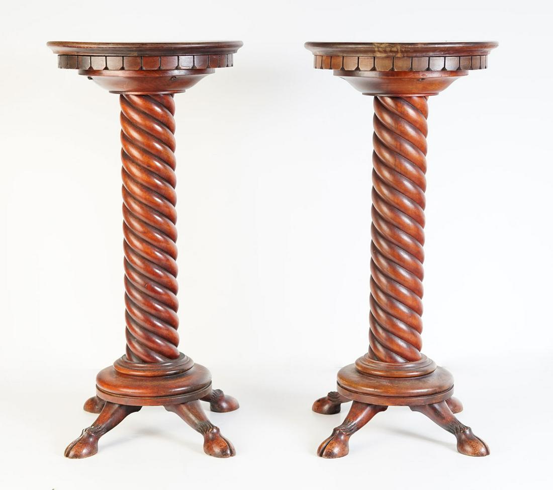 PAIR OF CERVED SPIRAL TWIST WOODEN PEDESTALS (1 of 4)