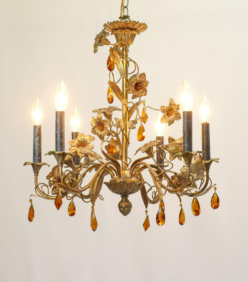 6 LIGHT BRASS & BRASS FLORAL CHANDELIER (1 of 2)