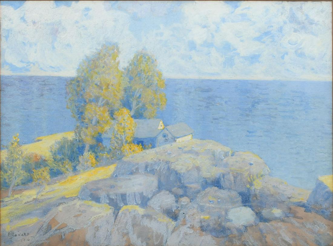 EXCEPTIONAL H.H. HOWARD LAKESIDE COTTAGE PAINTING (1 of 4)