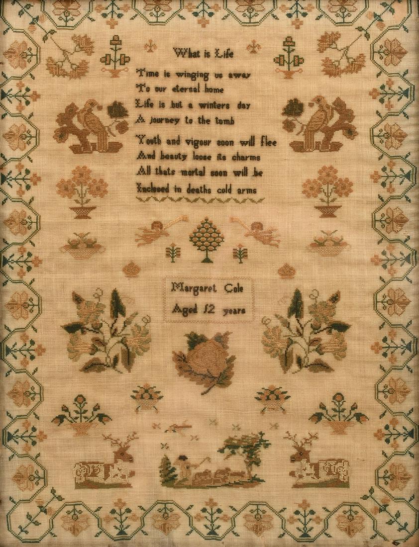 EARLY 19TH CENTURY SAMPLER, MARGARET COLE (1 of 3)