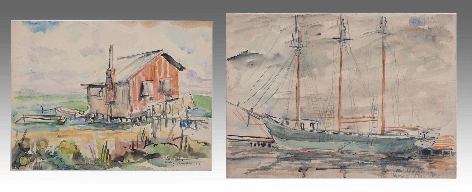 TWO PHIL SAWYER FLORIDA PAINTINGS (1 of 5)