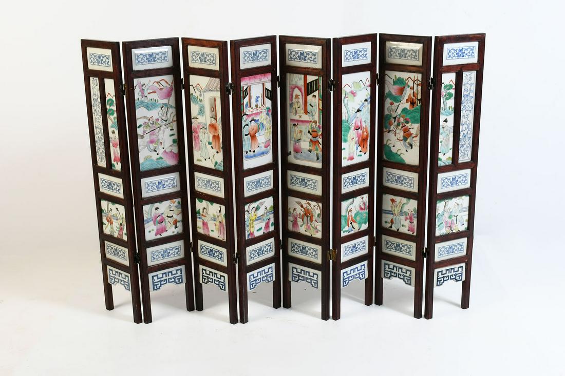 CHINESE FAMILLE ROSE 8 PANEL PORCELIAN SCREEN (1 of 7)