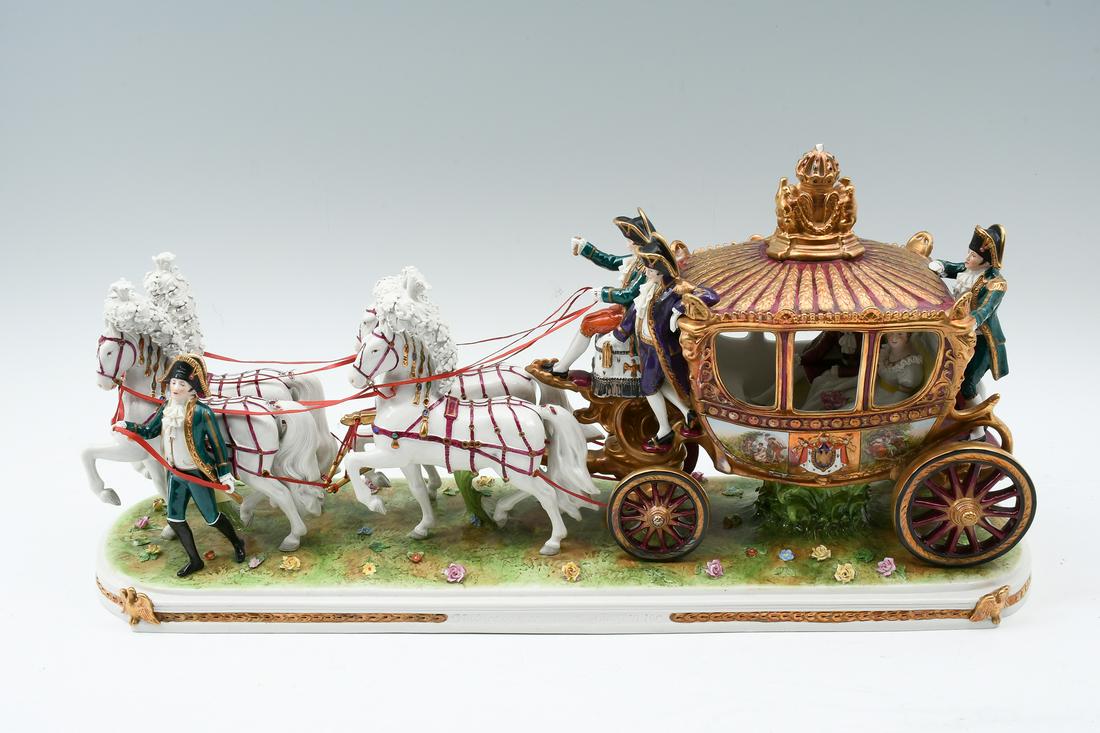 LARGE DRESDEN PORCELAIN HORSE DRAWN CARRIAGE (1 of 6)