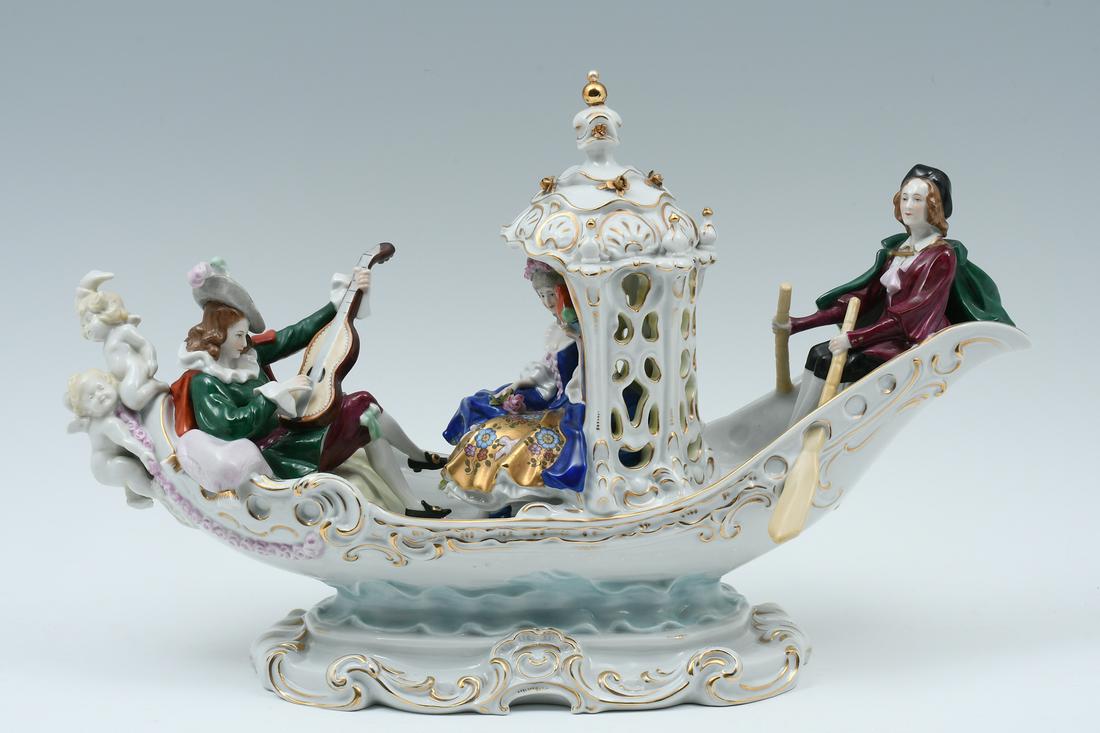 DRESDEN PORCELAIN FIGURAL BOAT SCULPTURE (1 of 4)