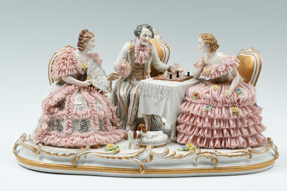 DRESDEN PORCELAIN CHESS GAME SCULPTURE (1 of 4)