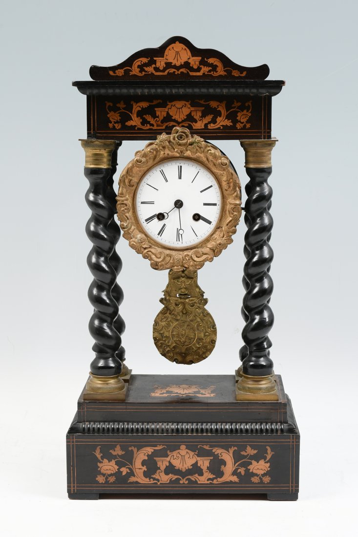 INLAID BARLEY TWIST PORTICO CLOCK (1 of 8)