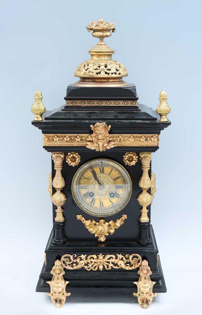 LENZKIRCH ORMOLU MOUNTED EBONIZED MANTLE CLOCK (1 of 6)