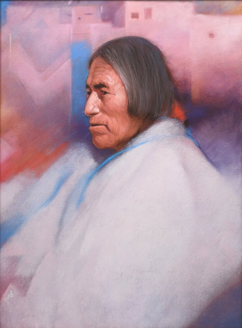 ILLEGIBLY SIGNED NATIVE AMERICAN ELDER PAINTING (1 of 5)